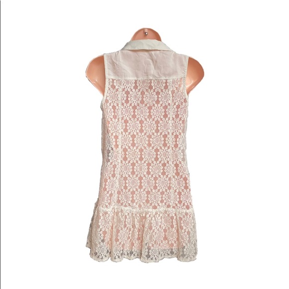 Monteau sleeveless cream white lace mini dress w/ pearl buttons Size M/PM NWOT - Picture 9 of 9